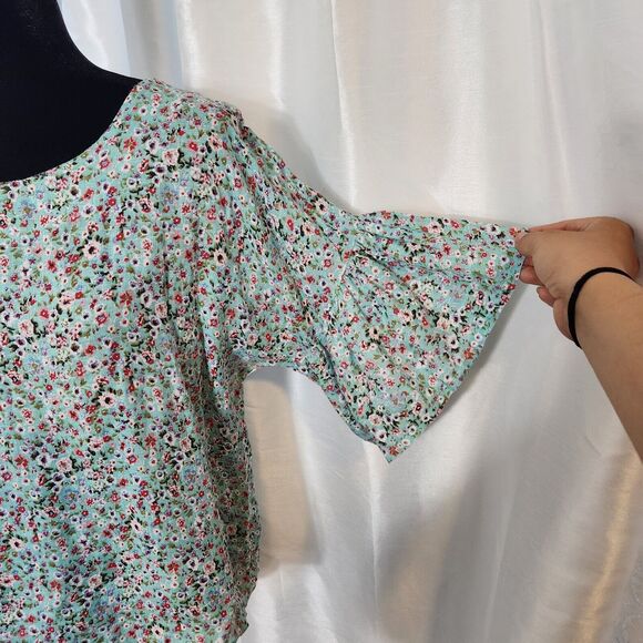 VIOLA BORGHI 100% Linen Blouse Floral Short Bell Sleeve Top WOMEN Sz Small - Picture 4 of 10